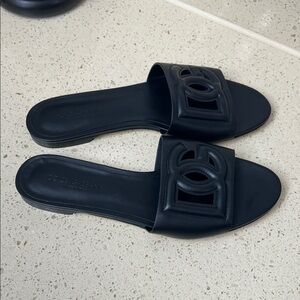 Dolce & Gabbana Black Leather Slide Sandals